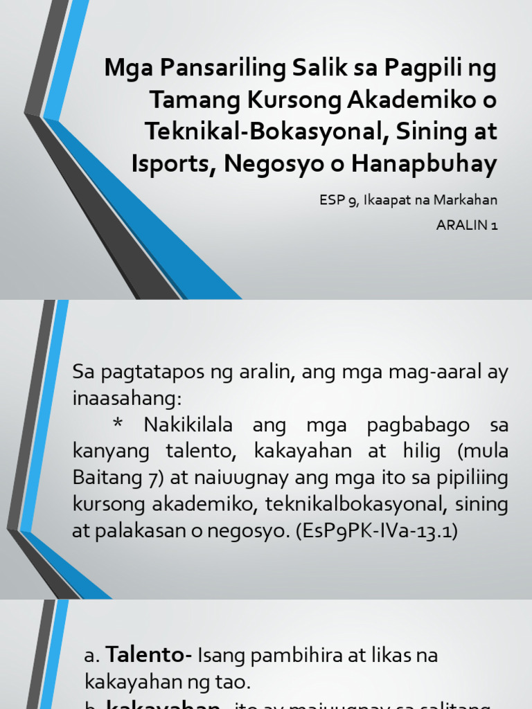Mga Pansariling Salik Sa Pagpili NG Tamang Kursong Akademiko o Teknikal ...
