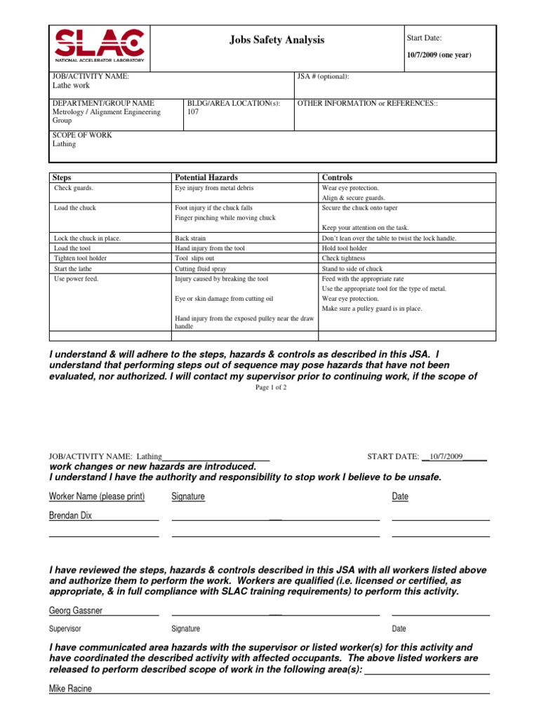Lathe Machine Jsa 2 PDF Safety