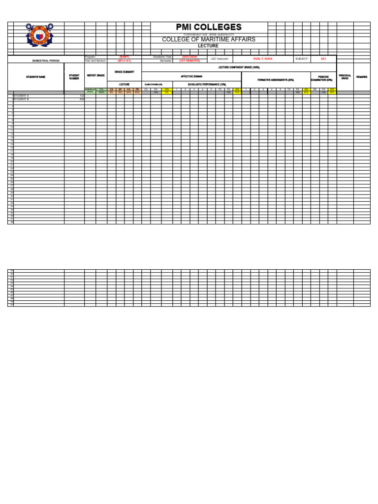 PMI Colleges BSMT Grade Report 2023-2024 | PDF | Academia | Schools