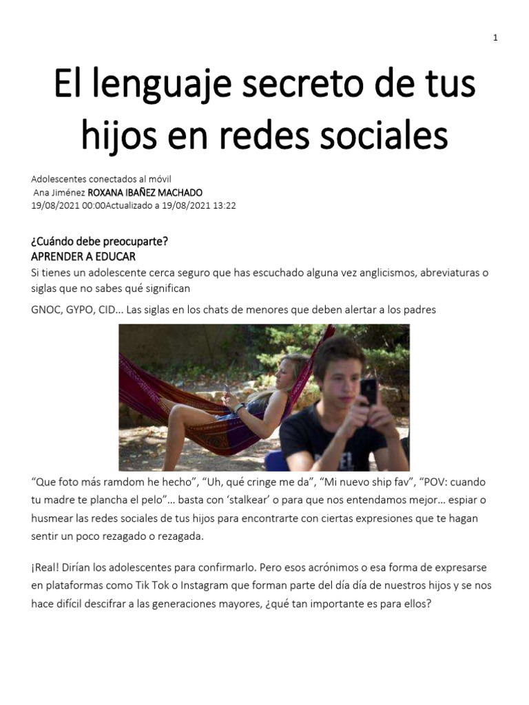 Significado de CU46 y jergas adolescentes | PDF | Acoso cibernético ...