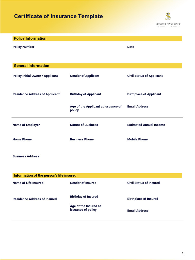 Insurance Policy Certificate Template | PDF | Insurance | Private Law