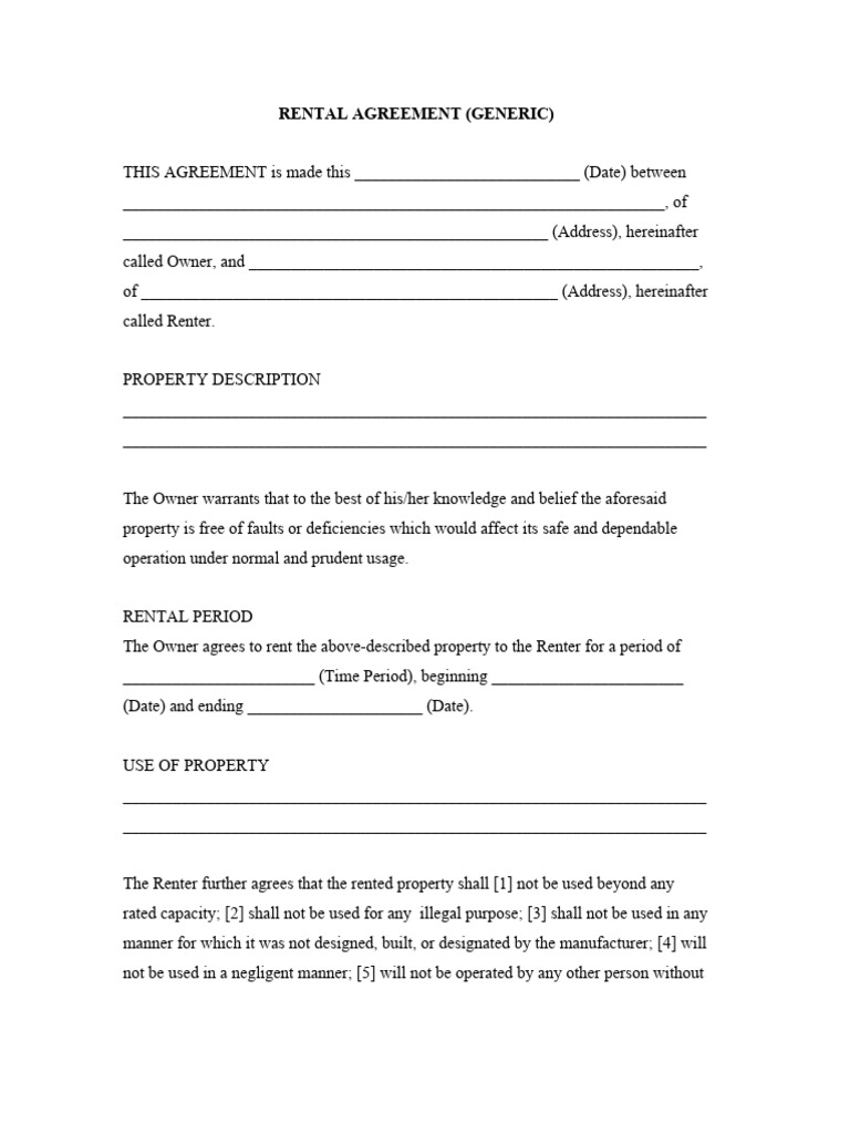 Generic Rental Agreement Template | PDF | Renting | Private Law
