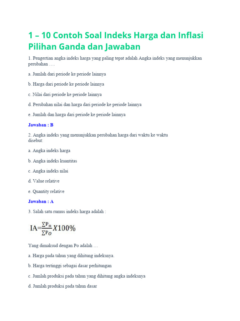 Contoh Soal Indeks Harga dan Inflasi | PDF