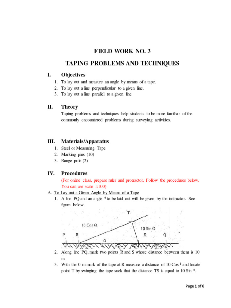 Taping Techniques for Surveying Tasks | PDF | Perpendicular | Angle