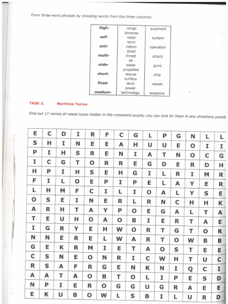 Types of Ships Crossword PDF Types of Ships Crossword PDF