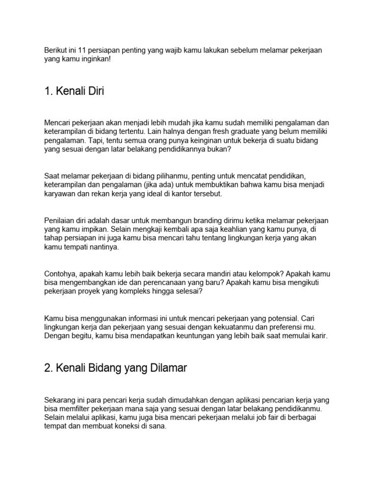 Persiapan Kerja Pdf