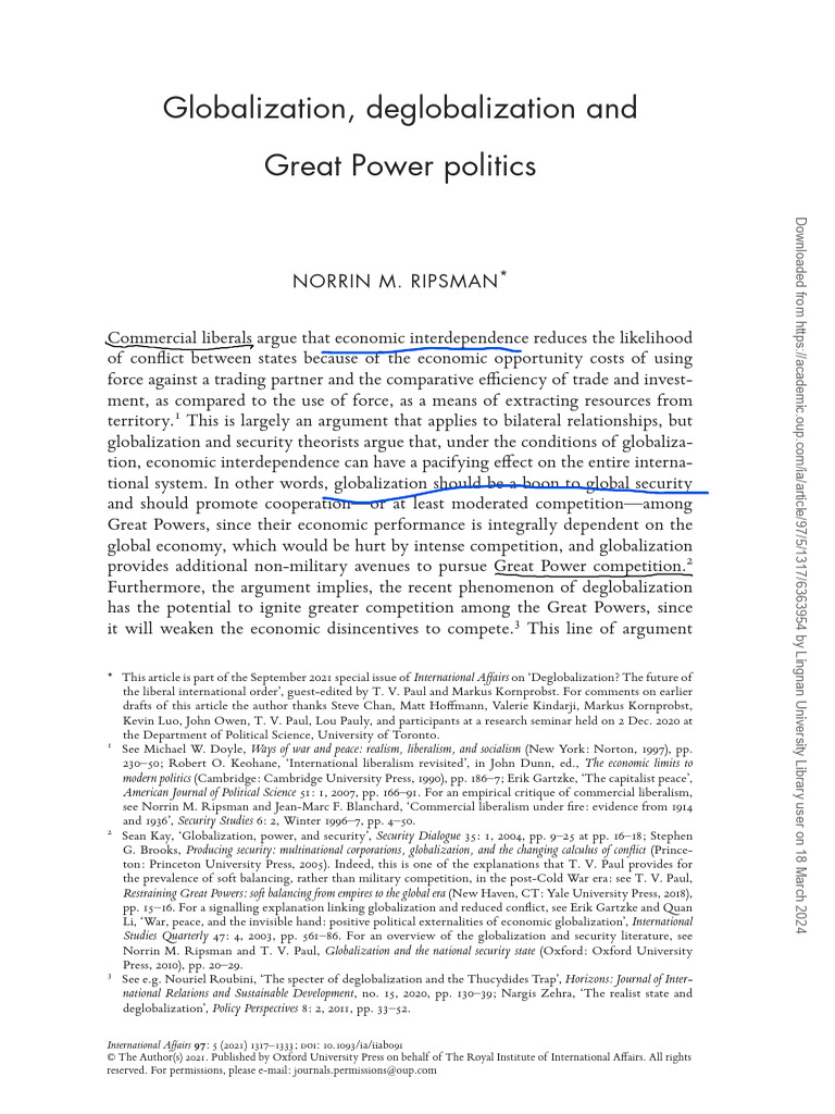 Globalization, Deglobalization, and Power Politics | PDF ...