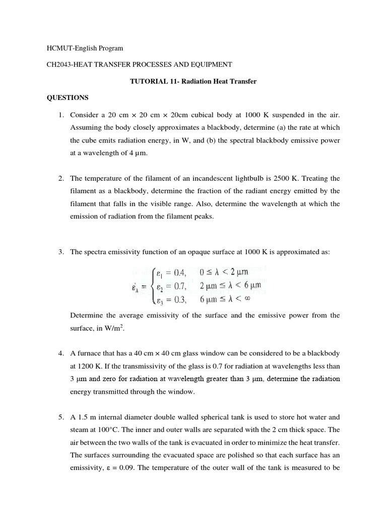 Tutorial CH2043 Radiation Heat Transfer | PDF