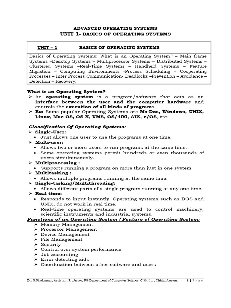 Unit 1 Advanced Operating Systems 23pcsce24 3 | PDF | Computer Cluster ...