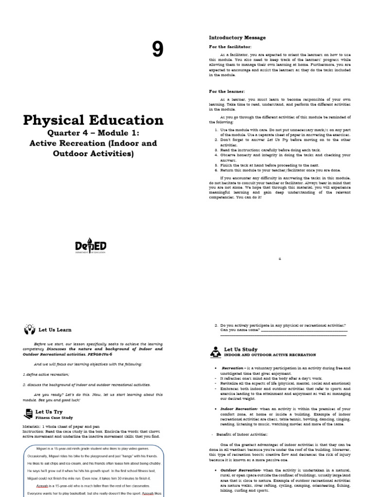 Active Recreation: Indoor & Outdoor Guide | PDF | Learning | Recreation