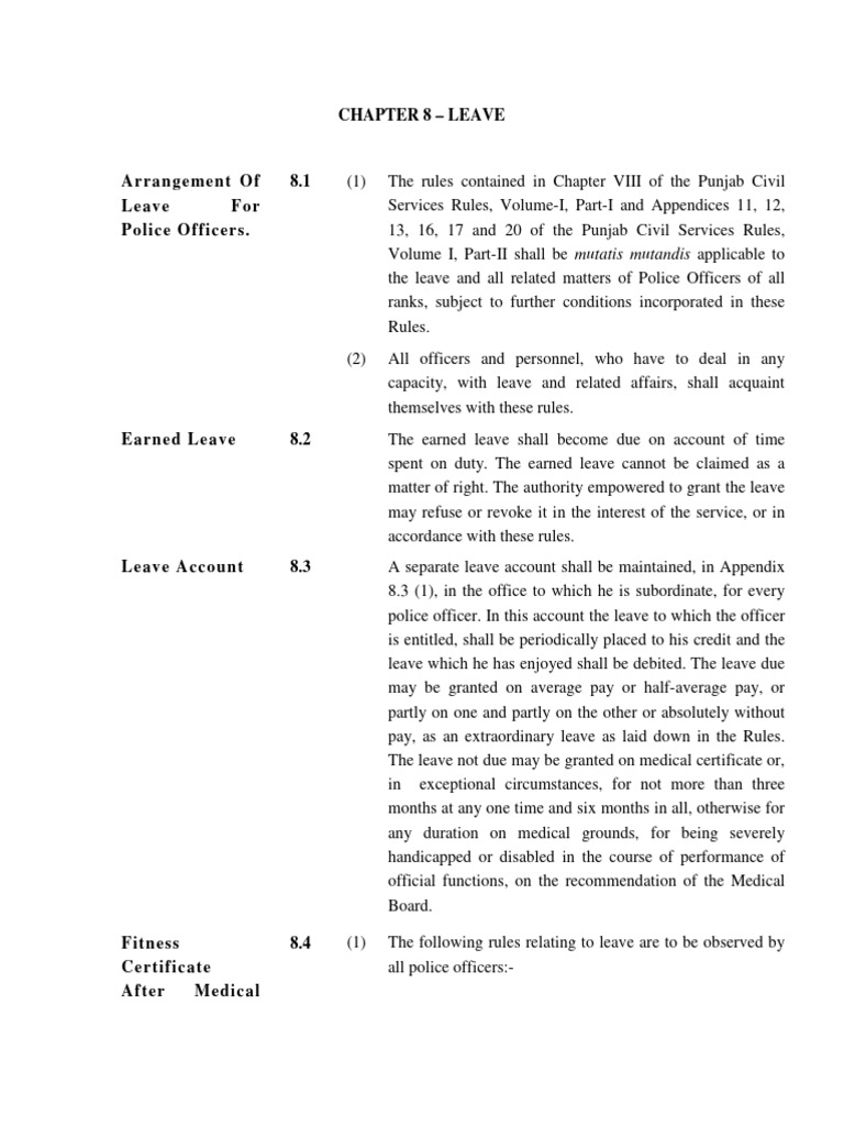 Punjab Police Leave Rules Overview | PDF | Police | Inspector
