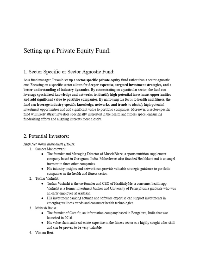 Setting Up A Private Equity Fund | PDF | Startup Company | Small ...