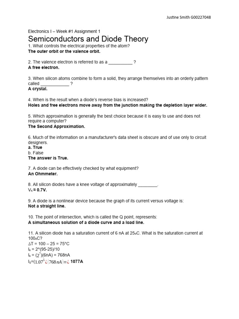 ET212 SmithG00227048Week1Assignment | PDF | Diode | Electrical Engineering