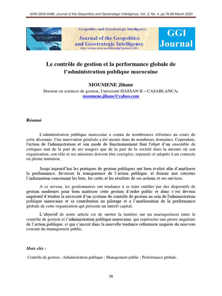 Contrôle de gestion et performance publique au Maroc | PDF ...