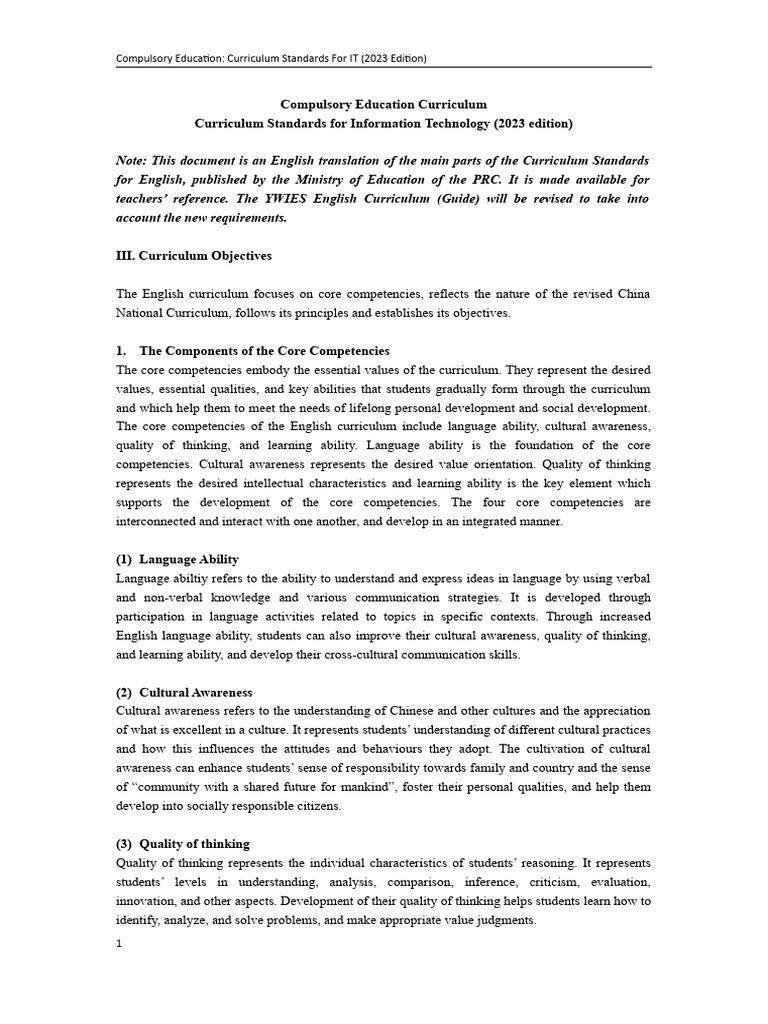 2023 IT Curriculum Standards Overview | PDF | Curriculum | Learning