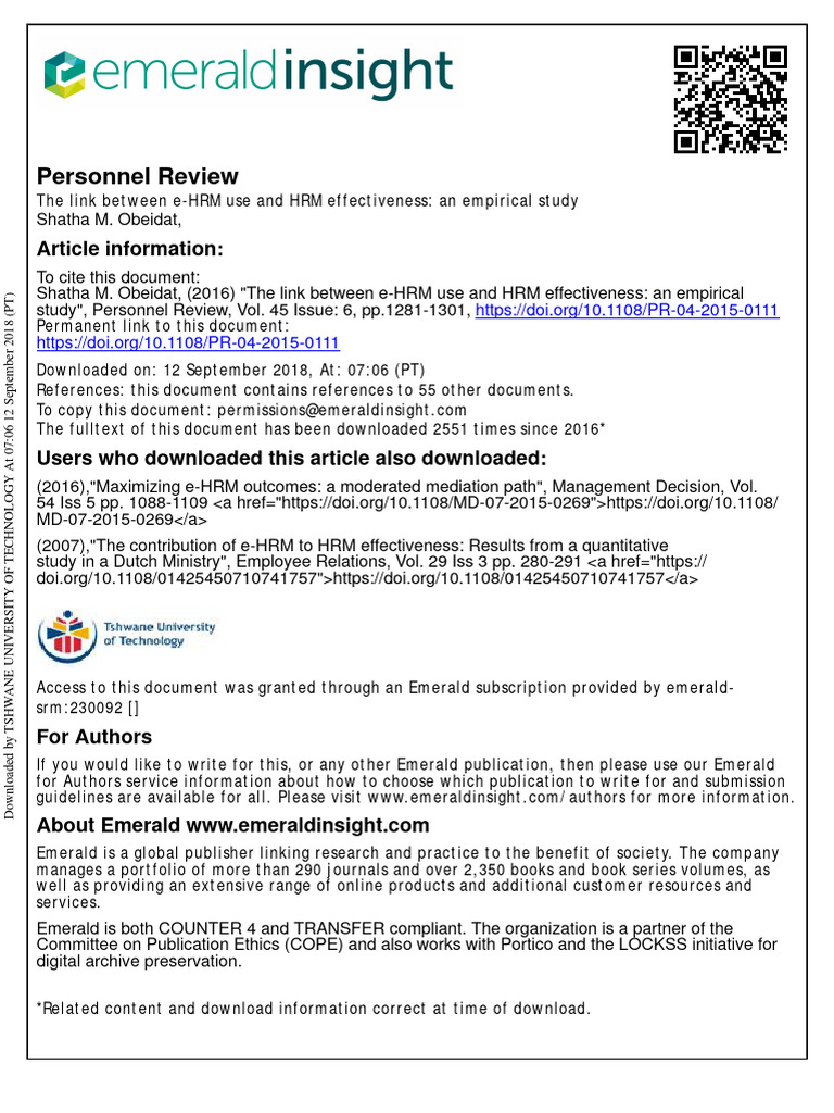 e-HRM Use and HRM Effectiveness Link | PDF | Human Resource Management ...