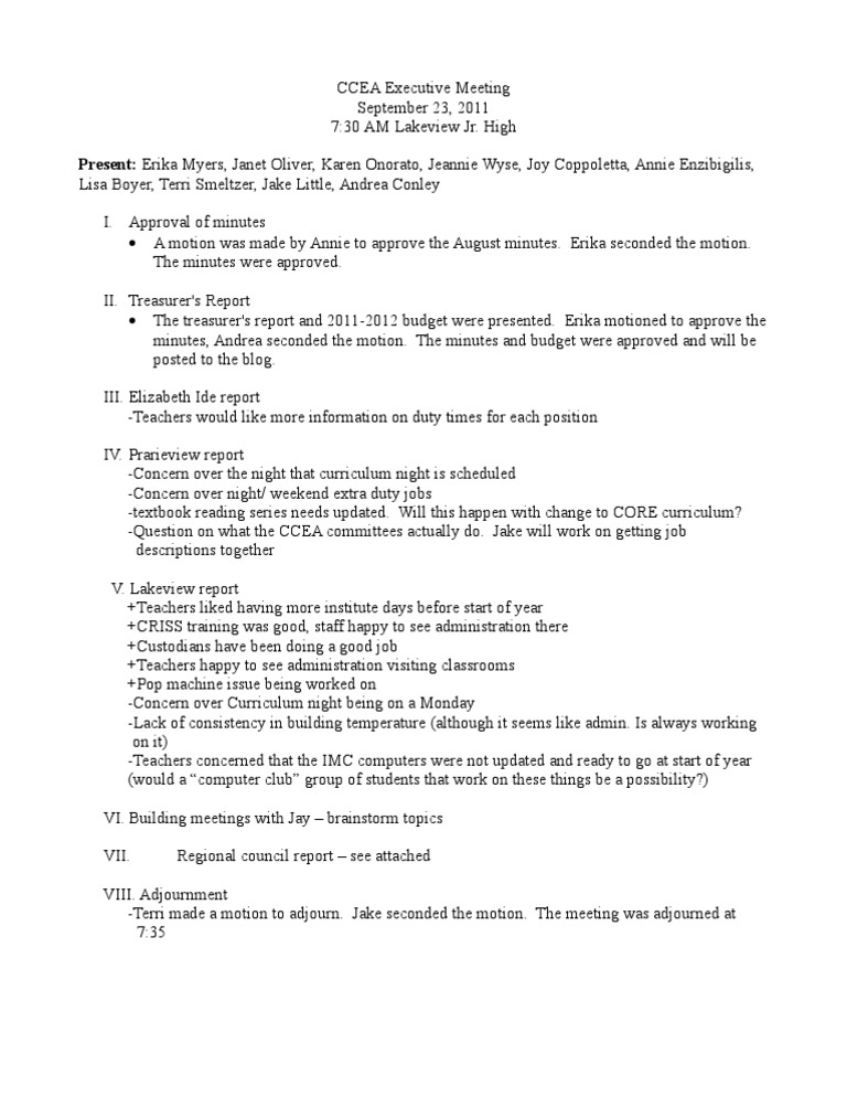 CCEA Minutes 9-23-11 | PDF