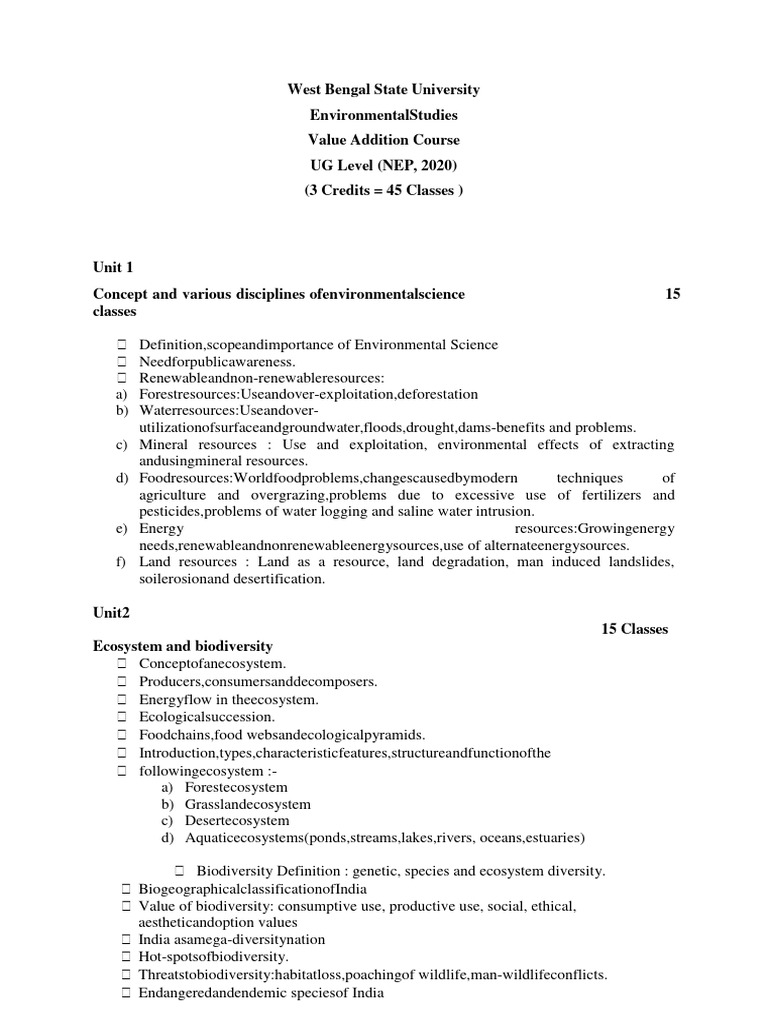 WBSU Environmental Studies Syllabus | PDF | Biodiversity ...