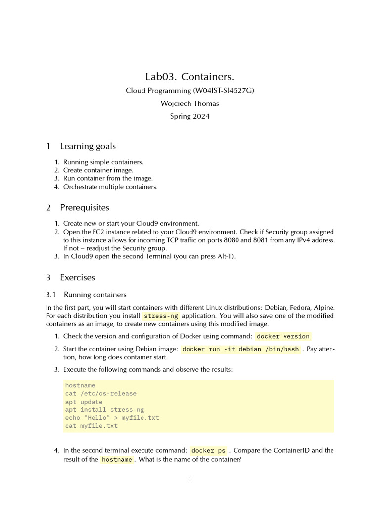 Cloud Container Lab Guide | PDF | Web Server | Internet & Web