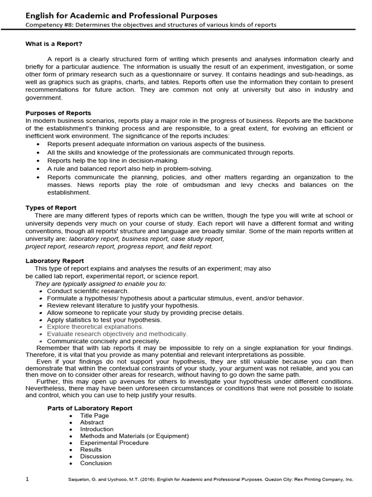 lesson-8-eapp-objectives-and-structures-of-various-kinds-of-reports