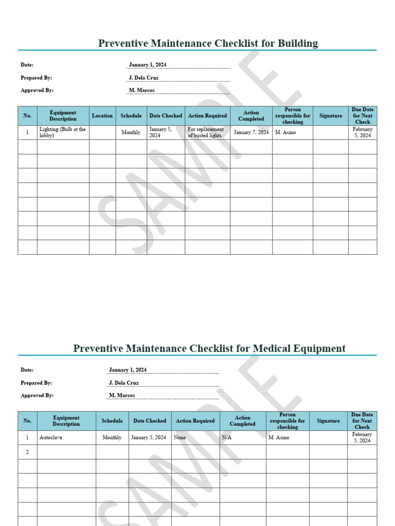 Building Preventive Maintenance Checklist | PDF