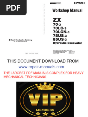 Manual de Taller Excavadora Hitachi ZX70-3, ZX70LC-3