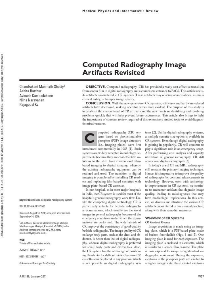 Shetty Et Al 2012 Computed Radiography Image Artifacts Revisited | PDF ...