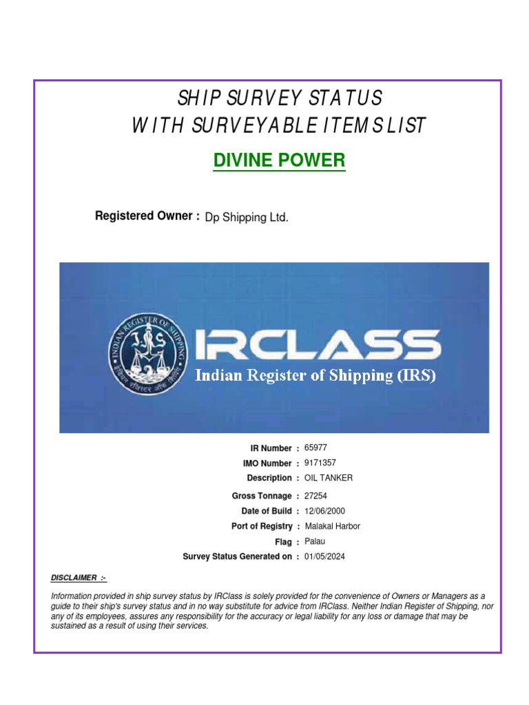 Ship Survey Status Report58996 | PDF | Pump | Boiler