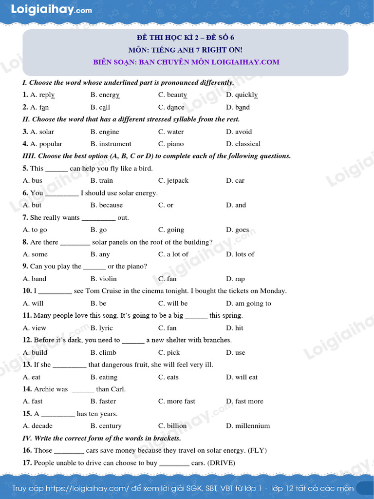 English Exam Practice for Grade 7 | PDF | Energy Development | Nature