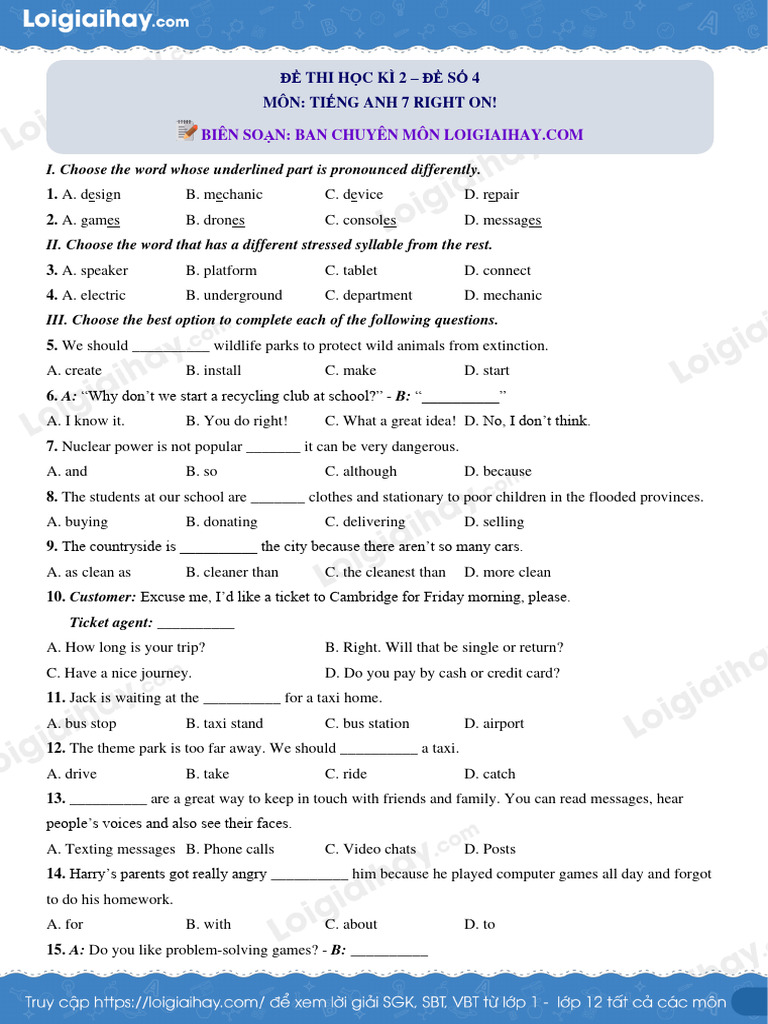 English Exam Practice for Grade 7 | PDF