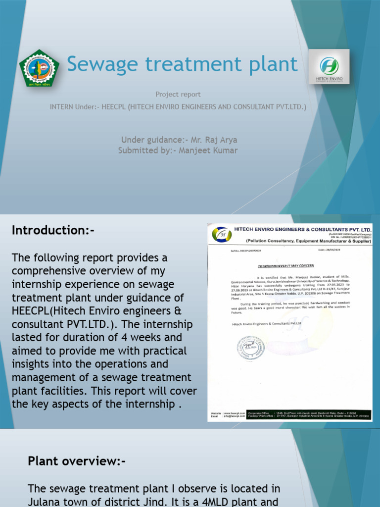 Internship Presentation Edited Download Free PDF Sewage Treatment Water Purification