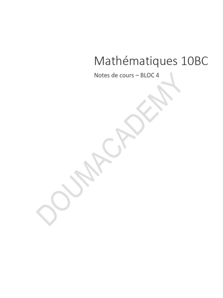 Notes de Mathématiques 10BC - Bloc 4 | PDF | Objets mathématiques ...