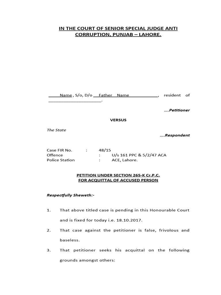 Petition for Acquittal Under Sec 265-K | PDF | Politics