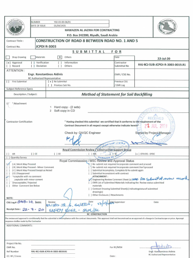 Method of Statement For Soil Backfilling (Comments) | PDF