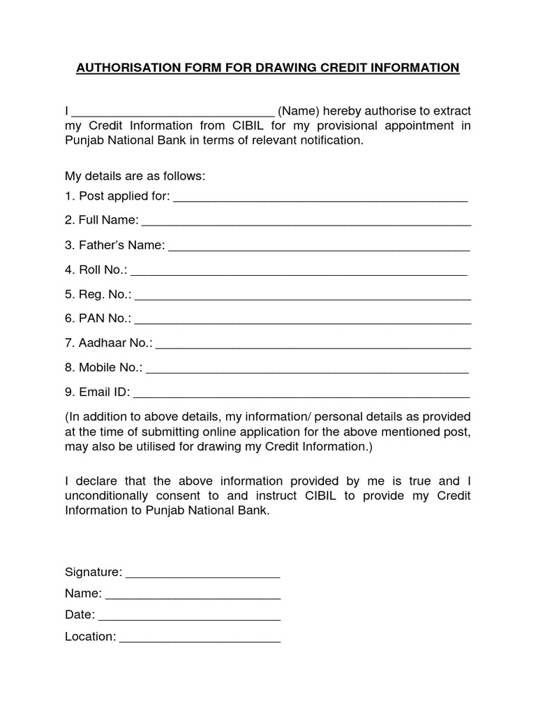 CIBIL Authorization Form for Credit Check | PDF