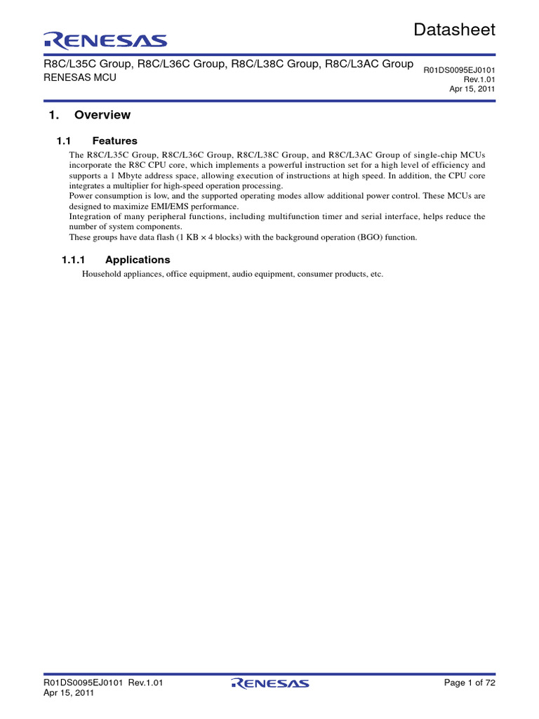 R8C/L3xC MCU Datasheet Overview | PDF | Flash Memory | Microcontroller
