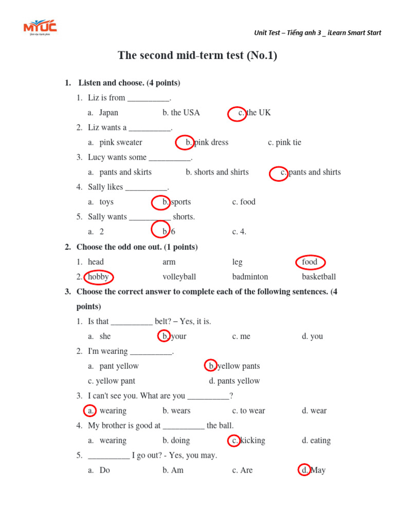 Unit Test for English Grade 3 | PDF | Fashion | Clothing