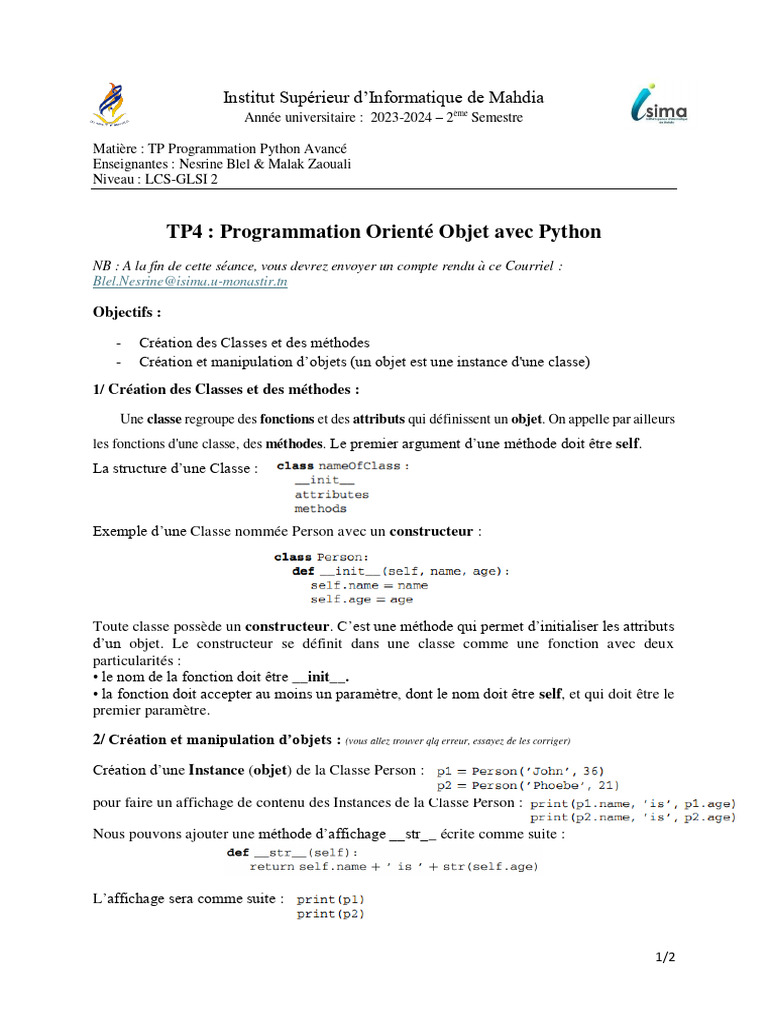 POO en Python : TP Programmation Avancée | PDF | Développement de ...