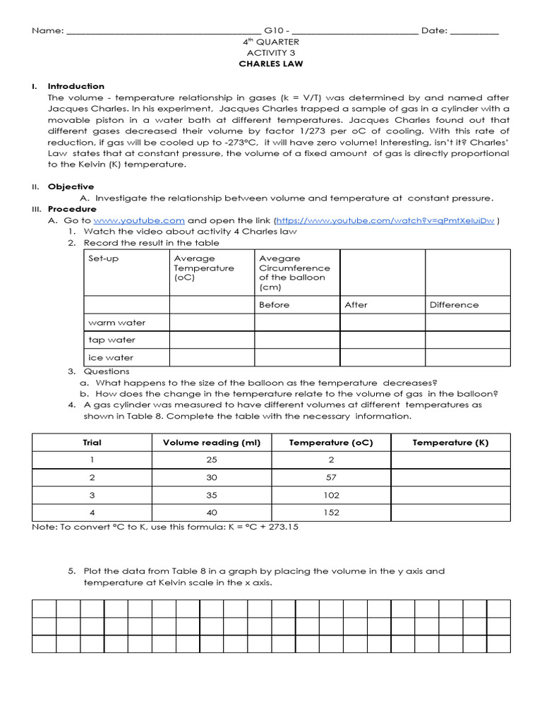 Activity 3 Charles Law | PDF | Gases | Temperature