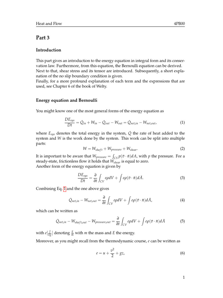 Part 3 Flow Conservation of Energy in Integral Form and Shear Stress ...