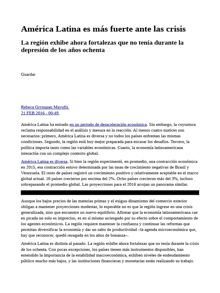 América Latina: Fortalezas ante crisis | PDF | America latina | Sociedad