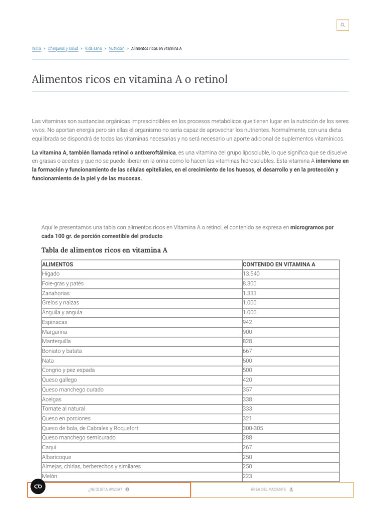 Alimentos Ricos en Vitamina A | PDF | Vitamina | Vitamina a