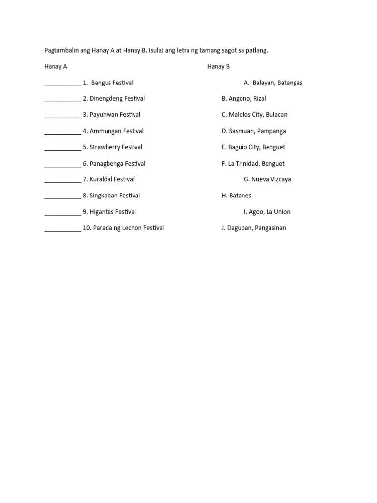 Festival Worksheet Pdf