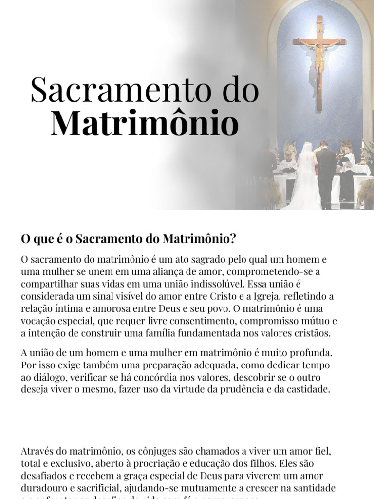 Significado do Sacramento do Matrimônio | PDF | Igreja católica | Amor