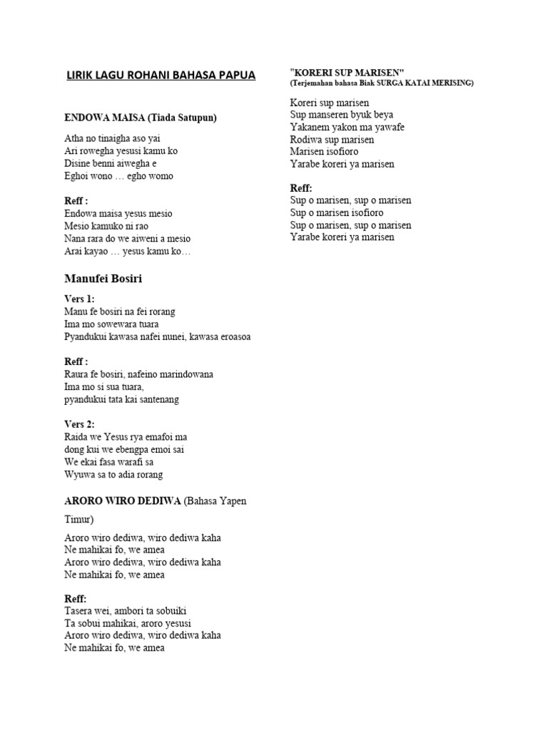 Lirik Lagu Rohani Bahasa Papua Pdf