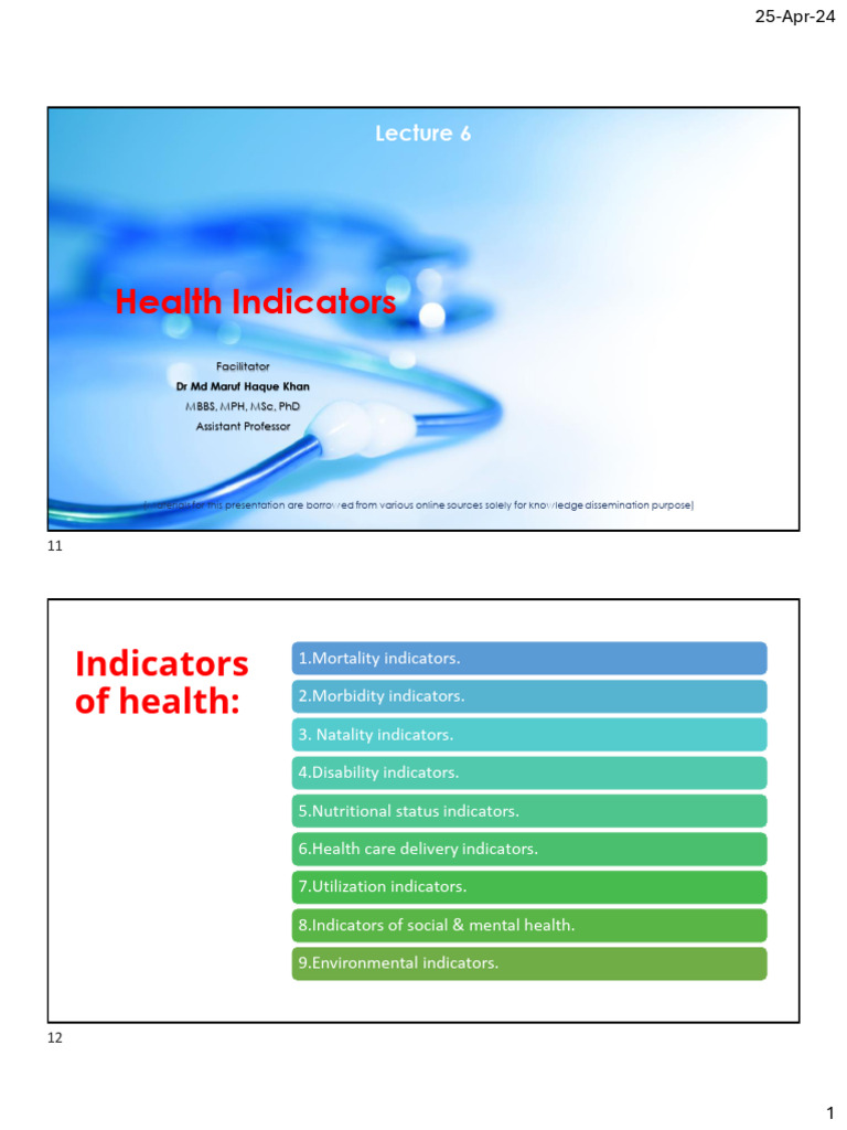 Lecture 6 - Health Indicator | PDF | Mortality Rate | Infant Mortality