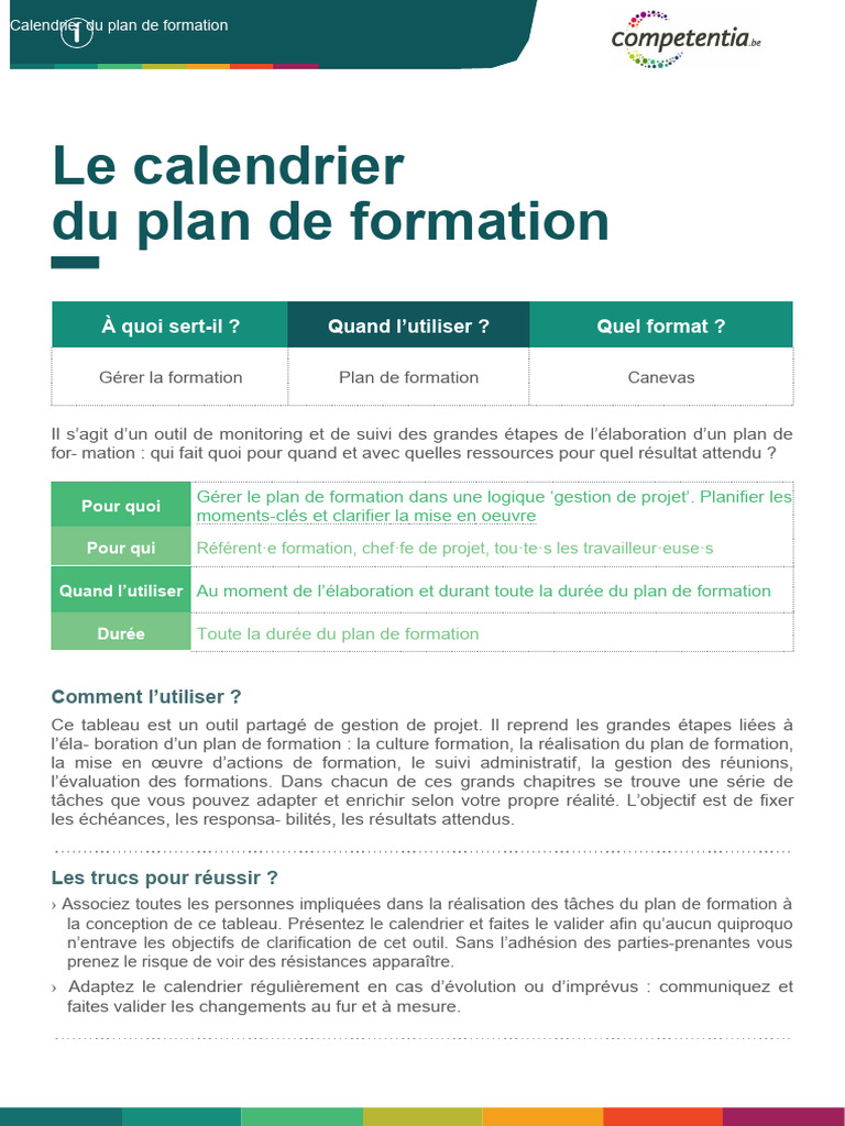 Calendrier du Plan de Formation | PDF | Gestion de projet