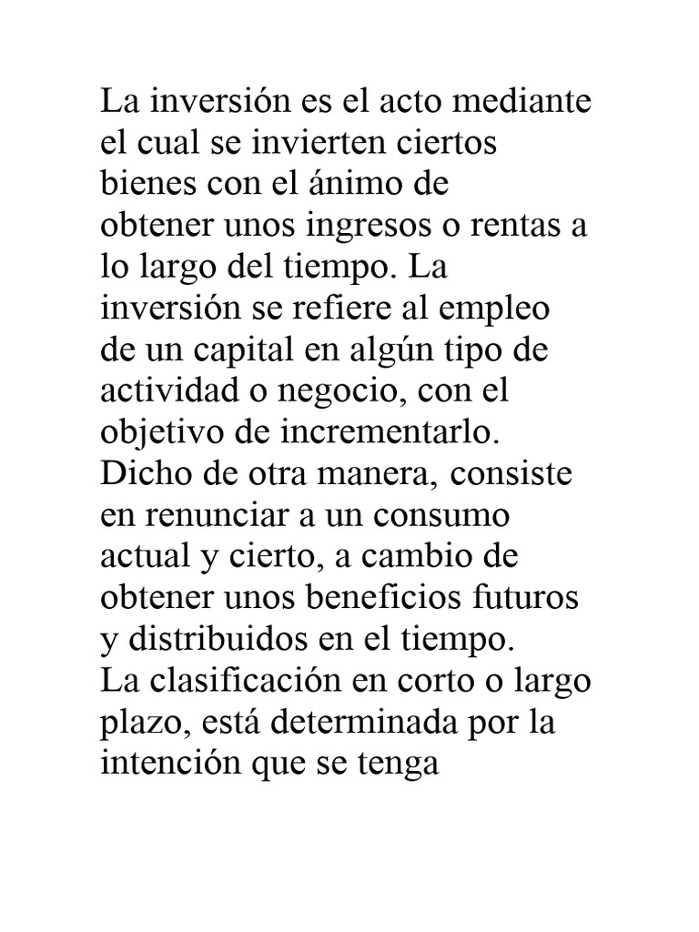 Clasificación de Inversiones: Corto y Largo Plazo | PDF | Inversiones ...