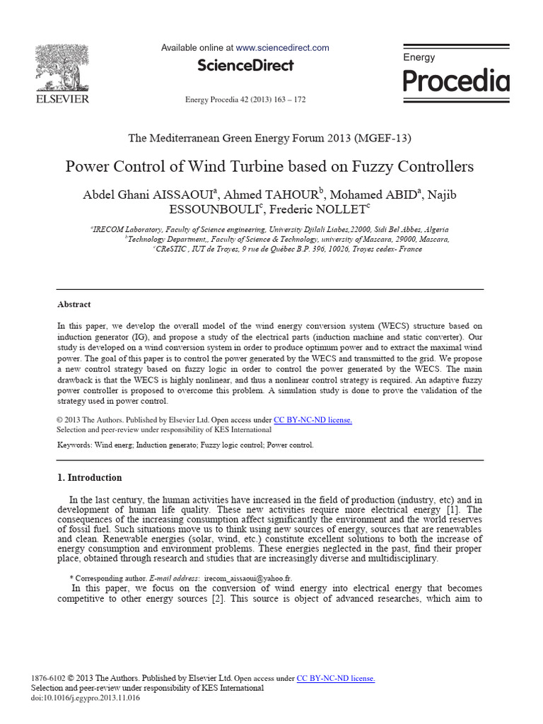 1 s2.0 S1876610213017189 Main | PDF | Fuzzy Logic | Wind Power