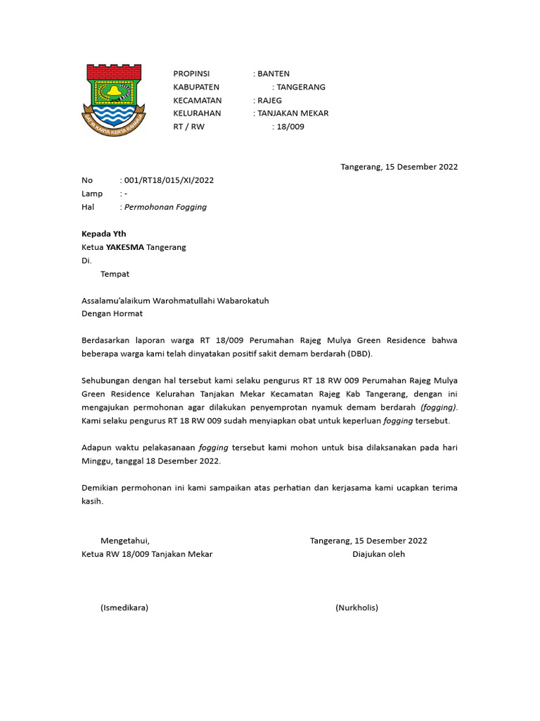 Permohonan Fogging DBD di Tanjakan Mekar | PDF
